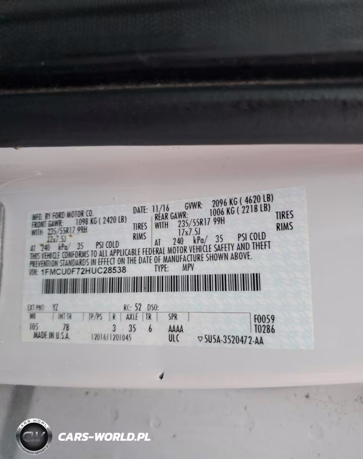 2017 Ford Escape S VIN:1FMCU0F72HUC28538 - 12