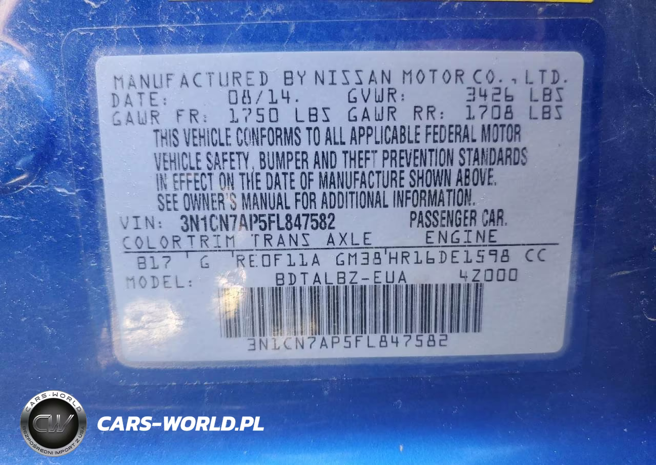 2015 Nissan Versa S VIN:3N1CN7AP5FL847582 - 12