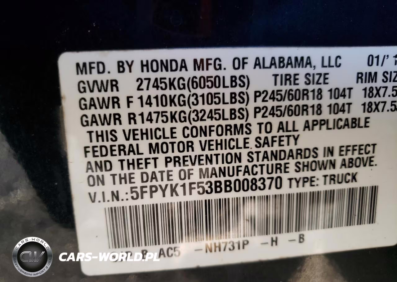2011 Honda Ridgeline Rtl VIN:5FPYK1F53BB008370 - 12