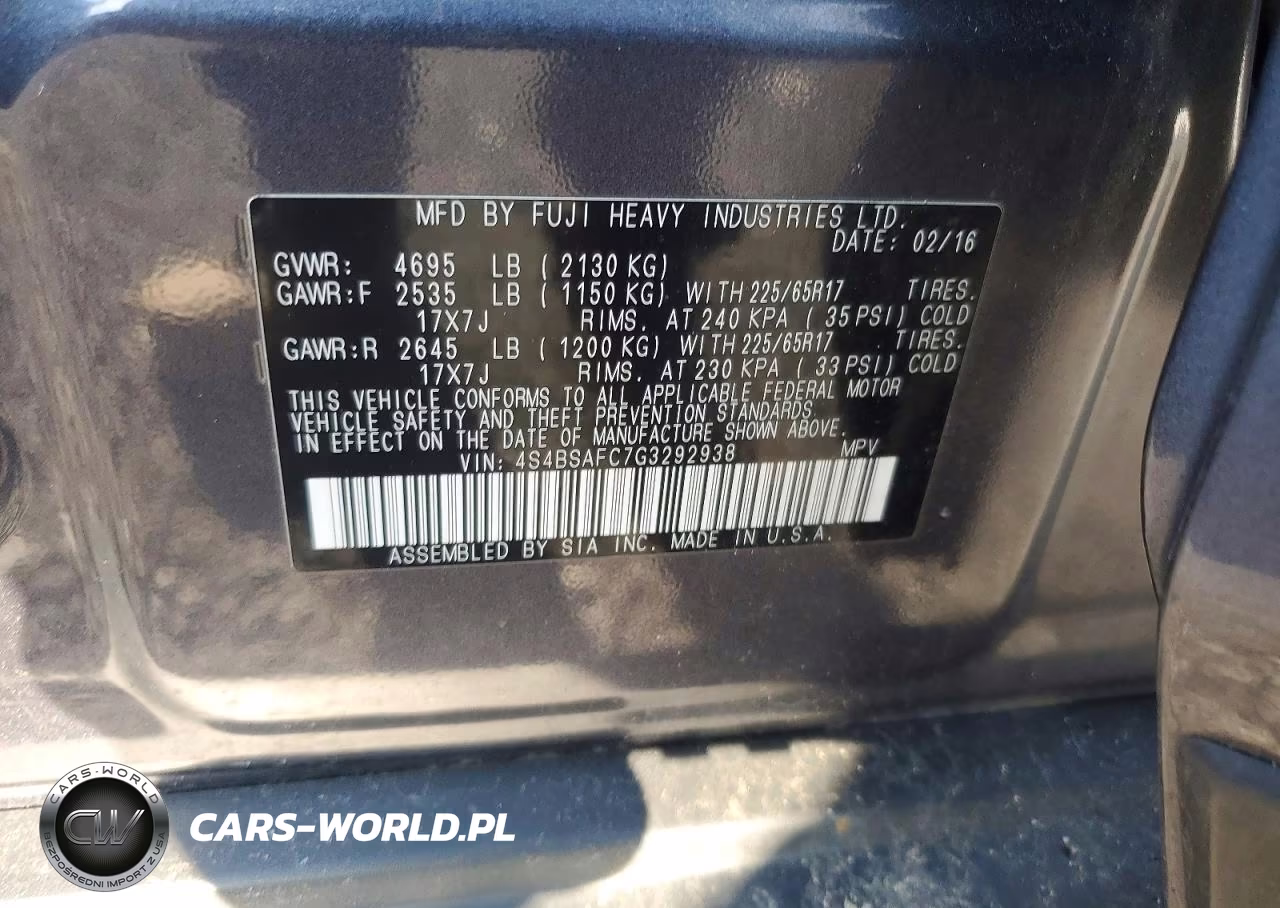 2016 Subaru Outback 2.5I Premium VIN:4S4BSAFC7G3292938 - 13