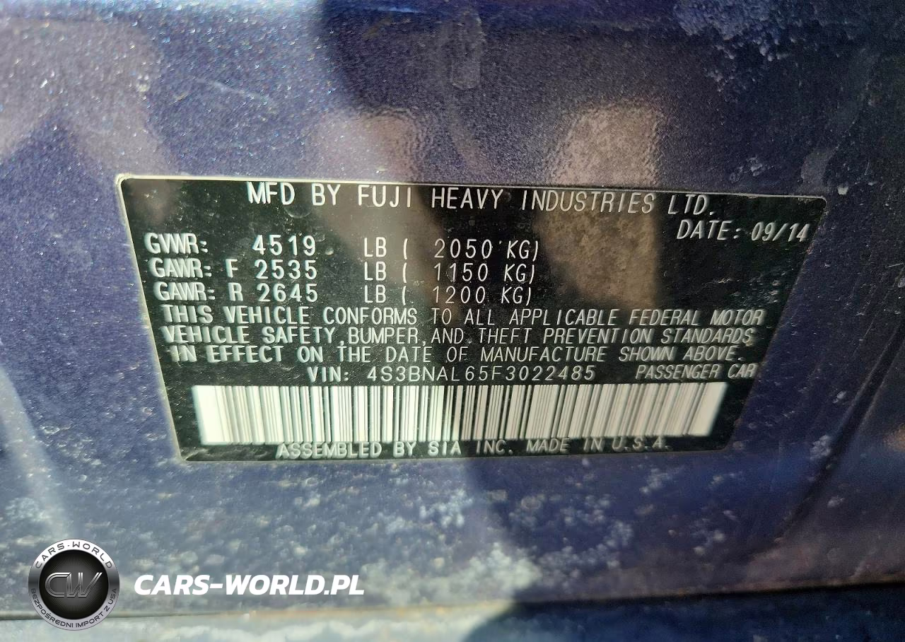 2015 Subaru Legacy 2.5I Limited VIN:4S3BNAL65F3022485 - 12