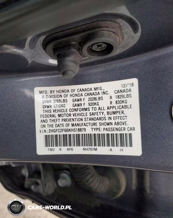 2019 Honda Civic VIN:2HGFC2F66KH518879 - 12