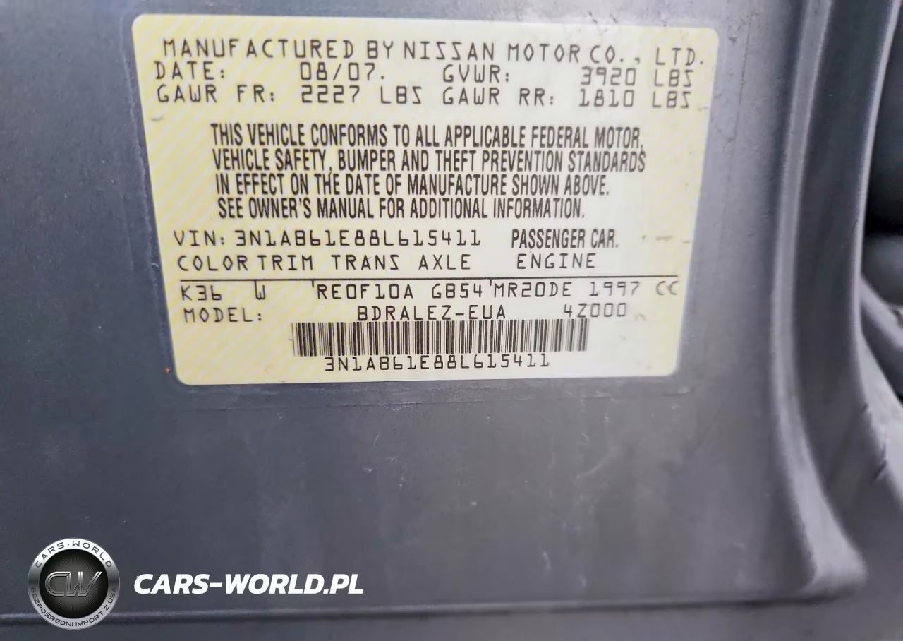2008 Nissan Sentra 2.0 VIN:3N1AB61E88L615411 - 12