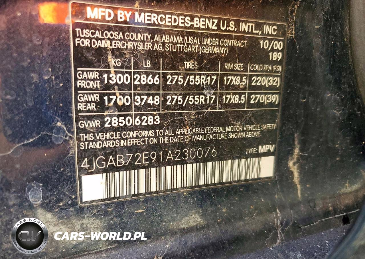 2001 Mercedes-Benz Ml 430 VIN:4JGAB72E91A230076 - 13