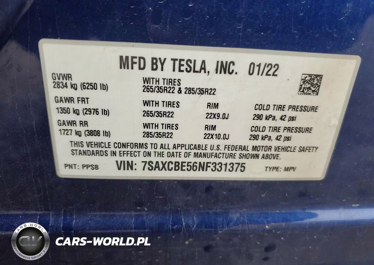 2022 Tesla Model X VIN:7SAXCBE56NF331375 - 12