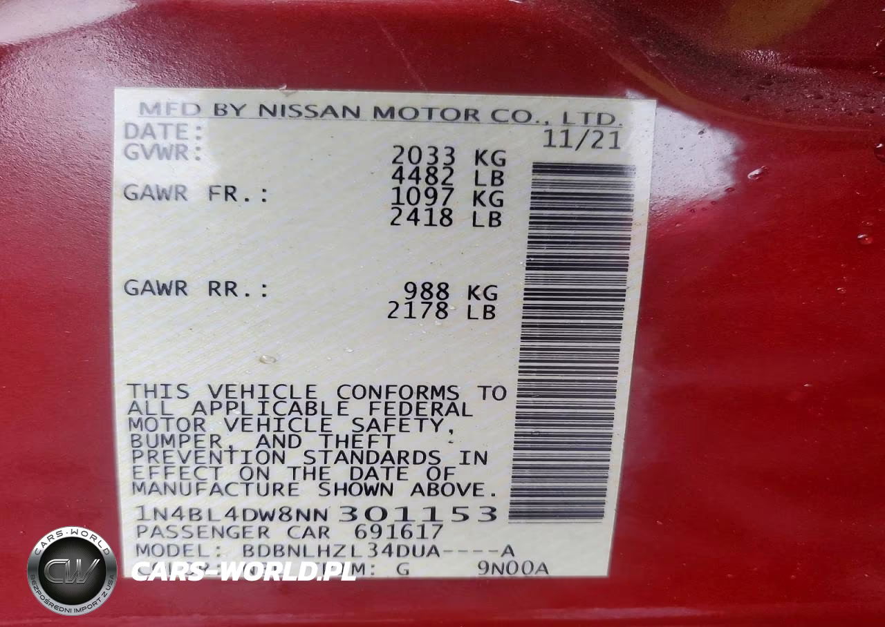 2022 Nissan Altima 2.5 Sv VIN:1N4BL4DW8NN301153 - 12