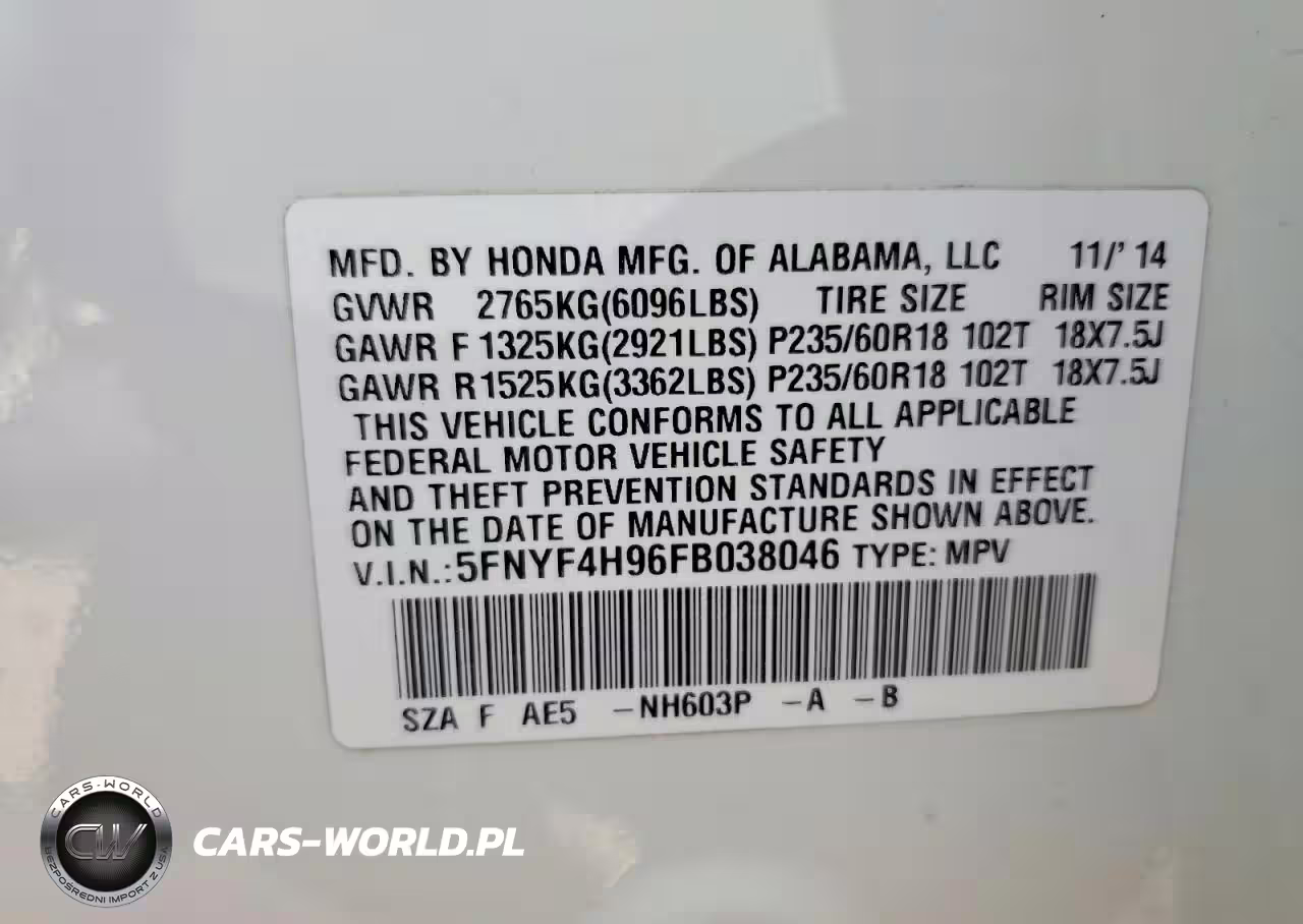 2015 Honda Pilot Touring VIN:5FNYF4H96FB038046 - 13