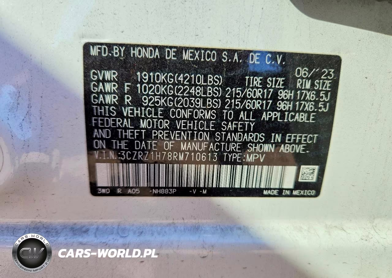 2024 Honda Hr-V Exl VIN:3CZRZ1H78RM710613 - 12