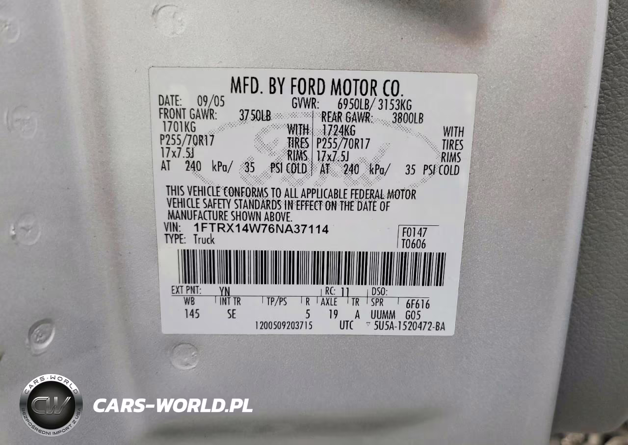 2006 Ford F150 VIN:1FTRX14W76NA37114 - 12