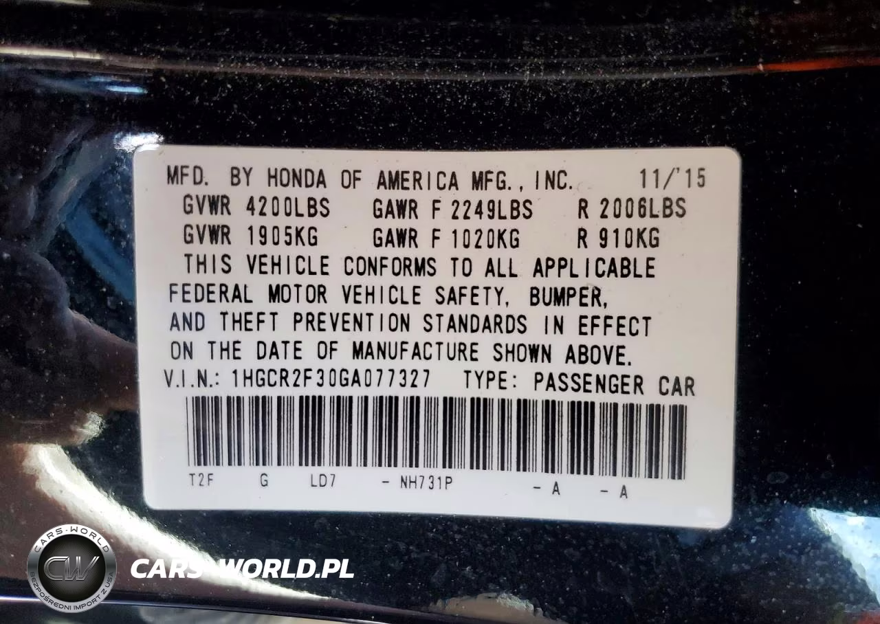 2016 Honda Accord Lx VIN:1HGCR2F30GA077327 - 12