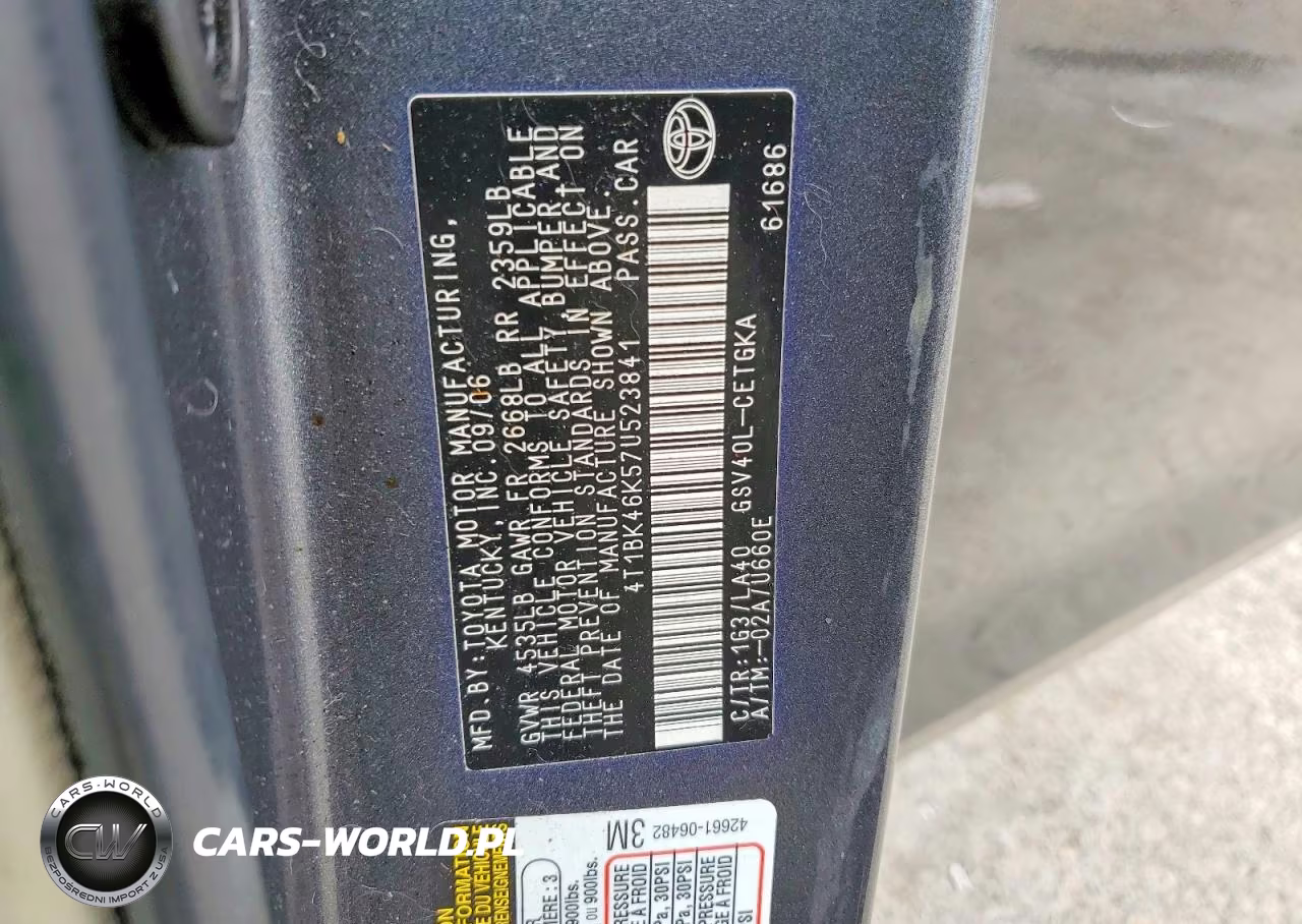 2007 Toyota Camry Xle V6 VIN:4T1BK46K57U523841 - 12