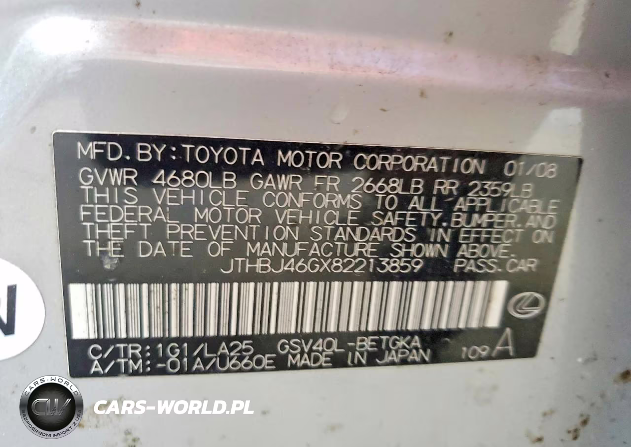 2008 Lexus Es 350 VIN:JTHBJ46GX82213859 - 12