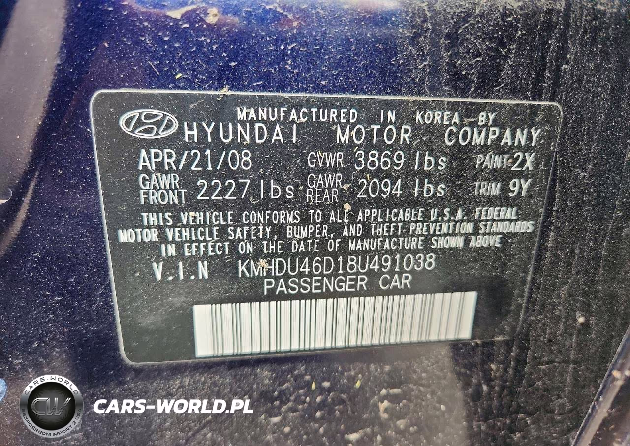 2008 Hyundai Elantra Gls VIN:KMHDU46D18U491038 - 12