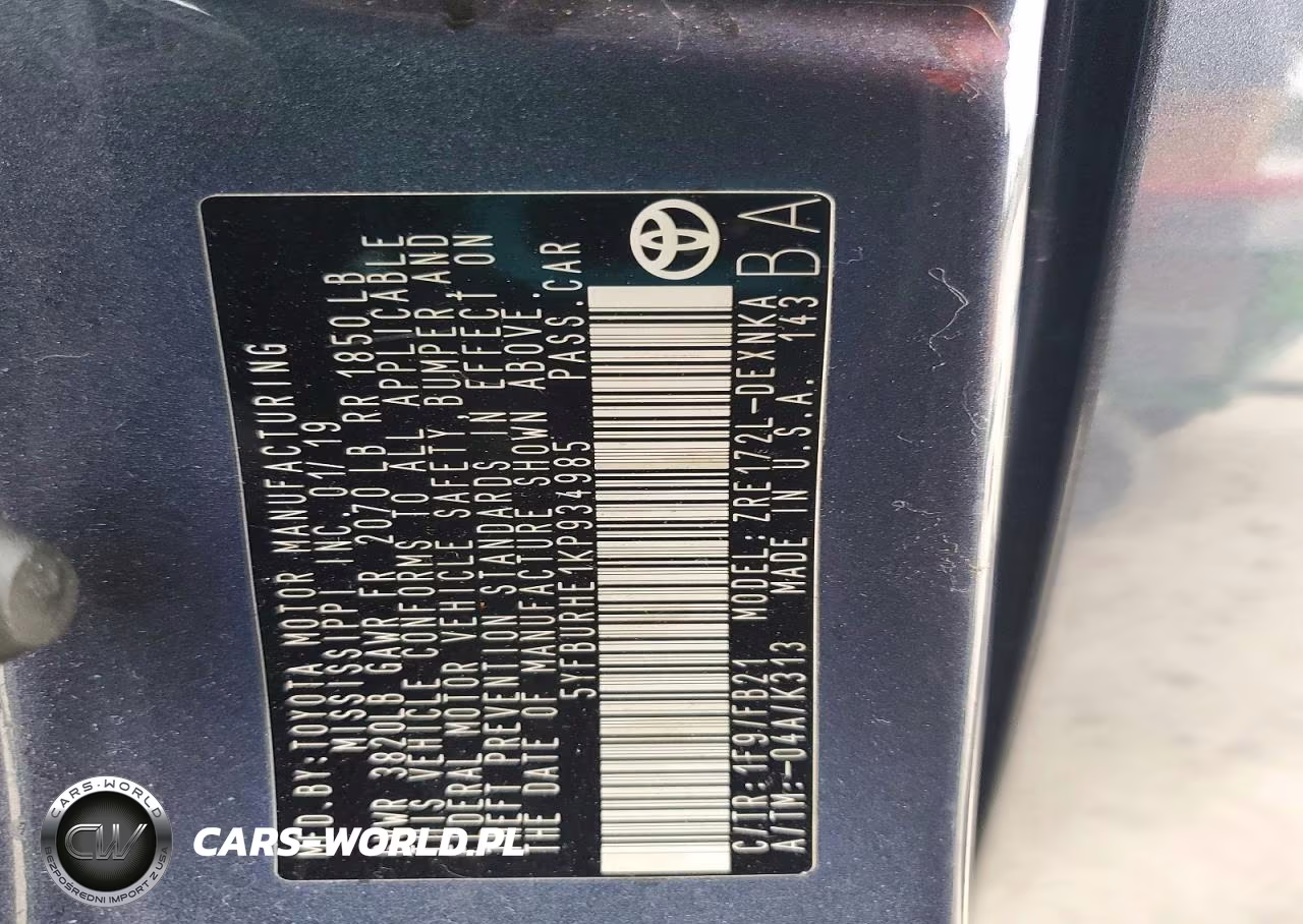 2019 Toyota Corolla Le VIN:5YFBURHE1KP934985 - 13