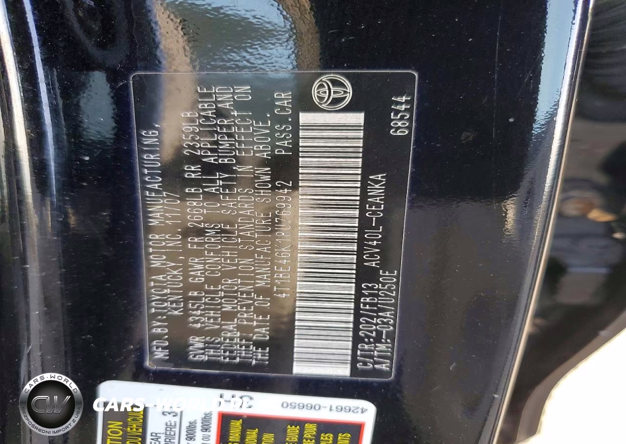 2008 Toyota Camry Le VIN:4T1BE46K18U769942 - 12