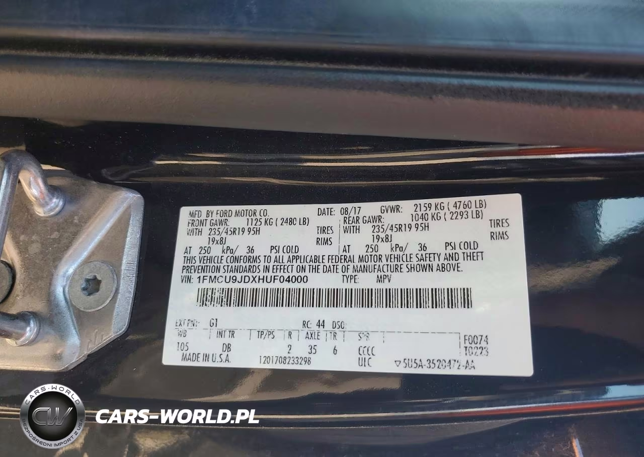2017 Ford Escape Titanium VIN:1FMCU9JDXHUF04000 - 13