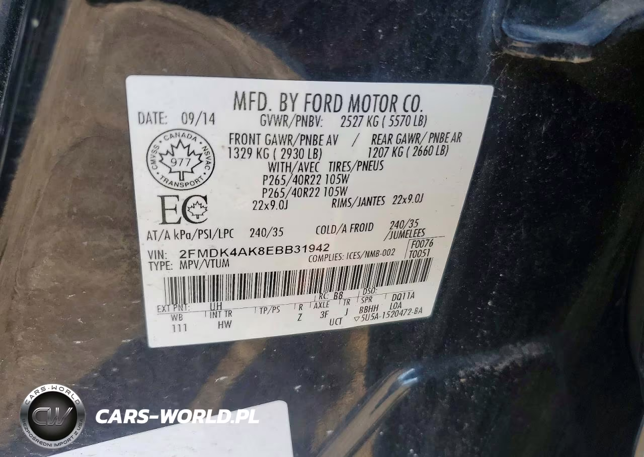 2014 Ford Edge Sport VIN:2FMDK4AK8EBB31942 - 13