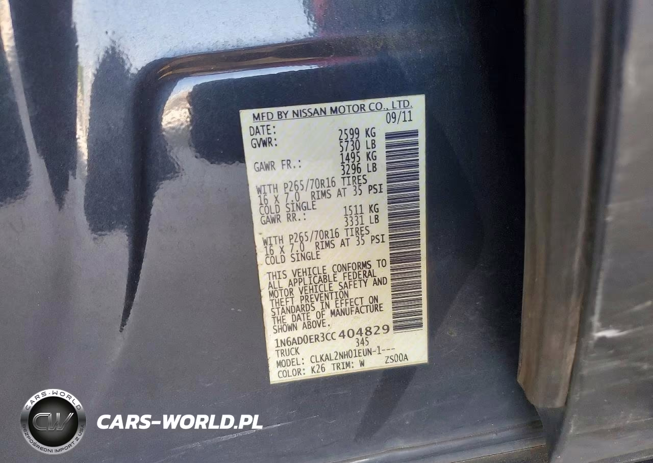 2012 Nissan Frontier S VIN:1N6AD0ER3CC404829 - 12