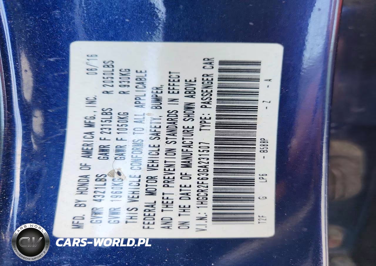 2016 Honda Accord Sport VIN:1HGCR2F63GA231507 - 13