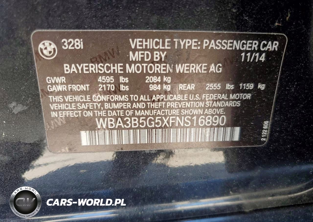 2015 BMW 328 Xi Sulev VIN:WBA3B5G5XFNS16890 - 13