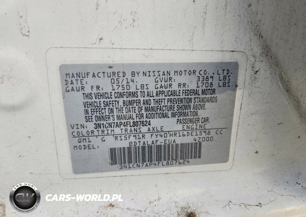 2015 Nissan Versa 1.6 S VIN:3N1CN7AP4FL807624 - 12