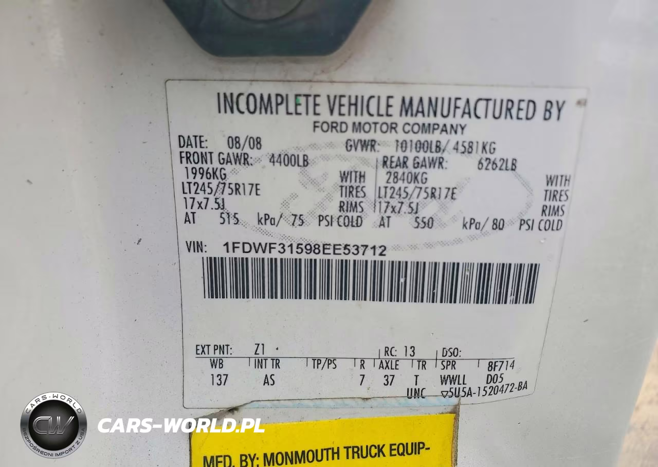 2008 Ford F350 Srw Super Duty VIN:1FDWF31598EE53712 - 13