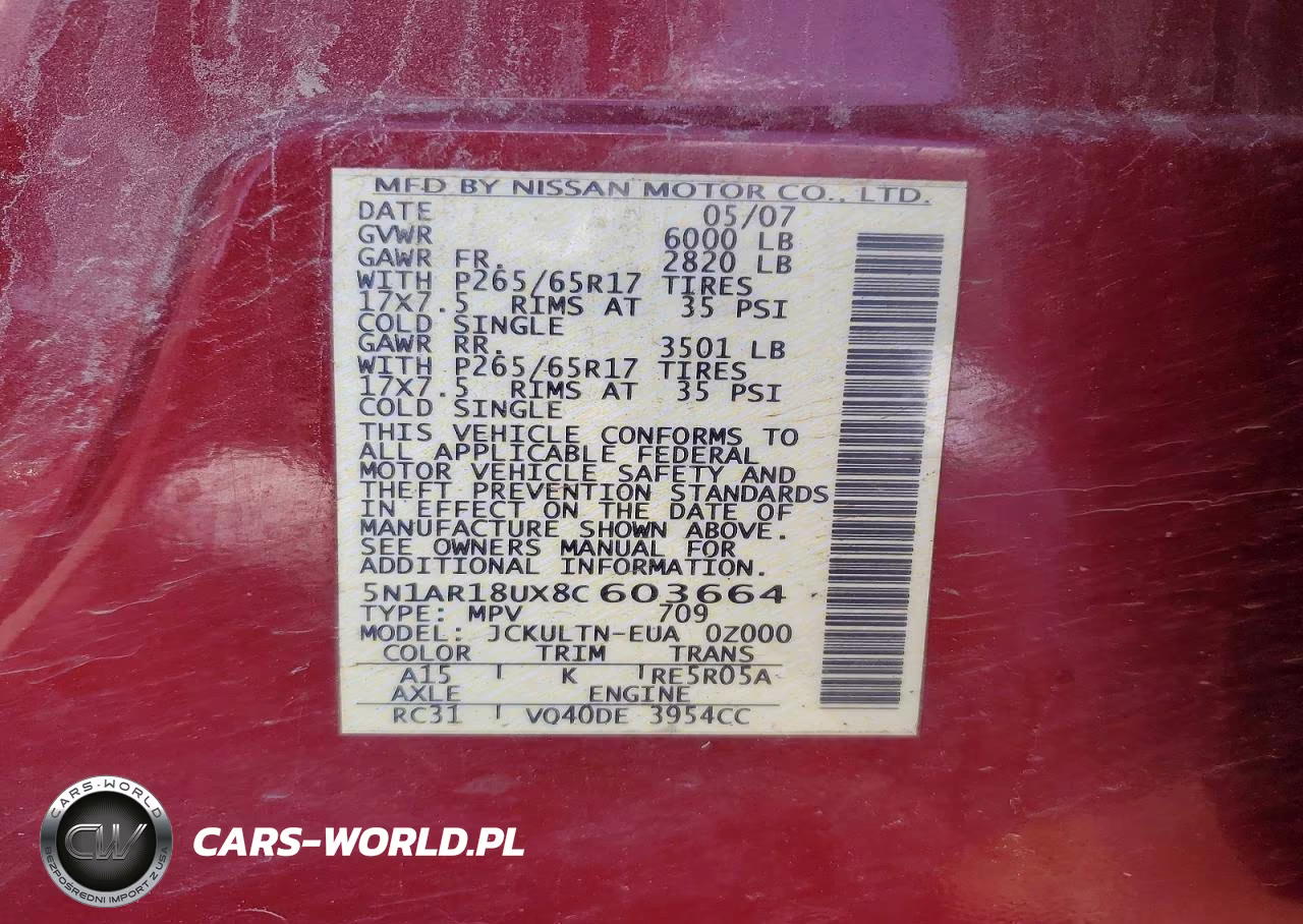 2008 Nissan Pathfinder S VIN:5N1AR18UX8C603664 - 13