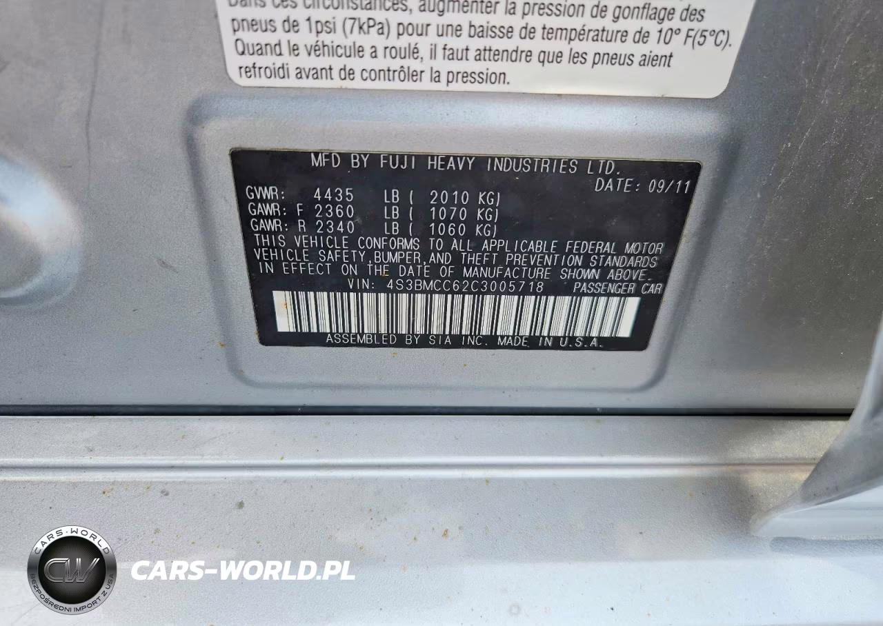 2012 Subaru Legacy 2.5I Premium VIN:4S3BMCC62C3005718 - 12