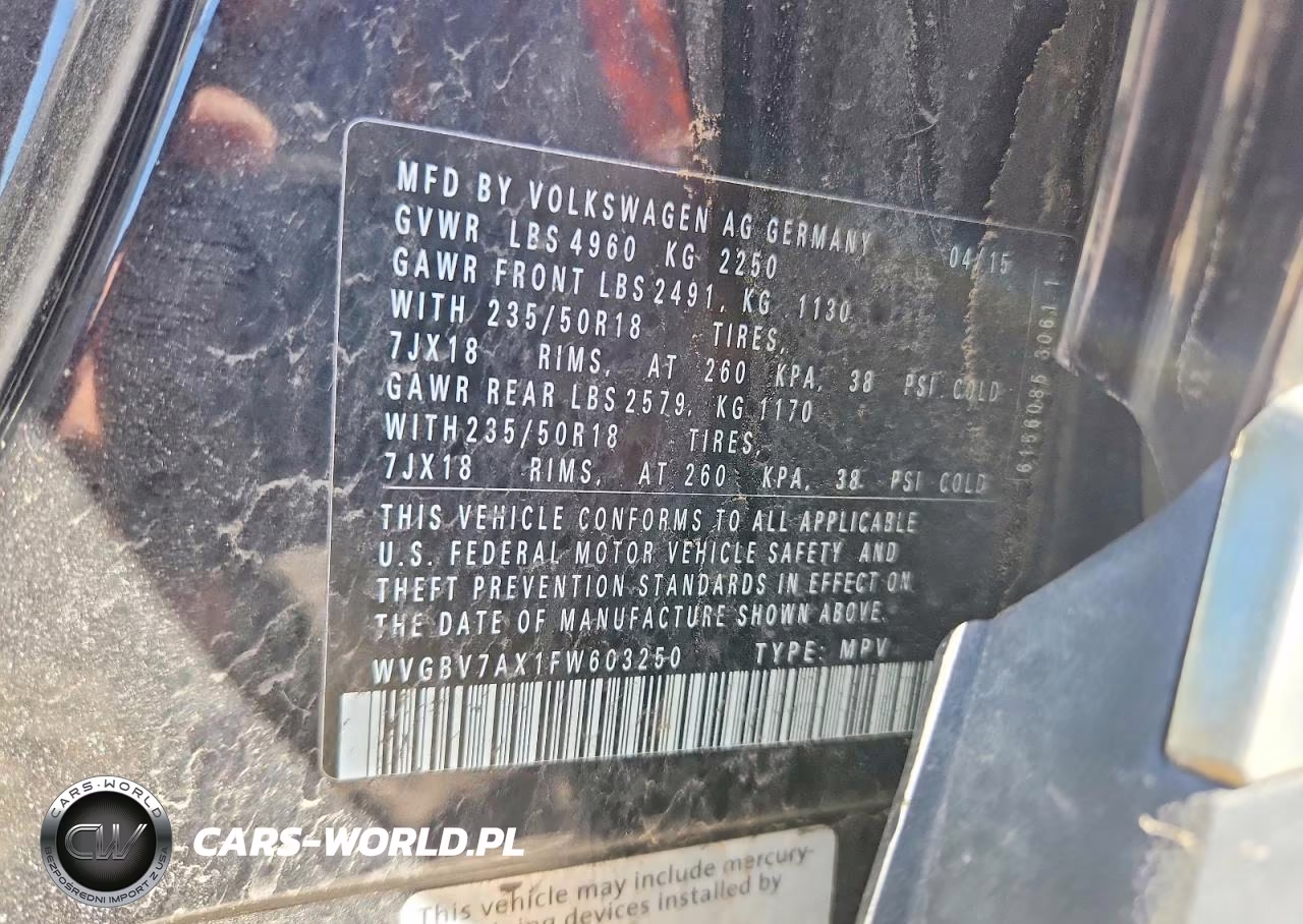 2015 Volkswagen Tiguan S VIN:WVGBV7AX1FW603250 - 13