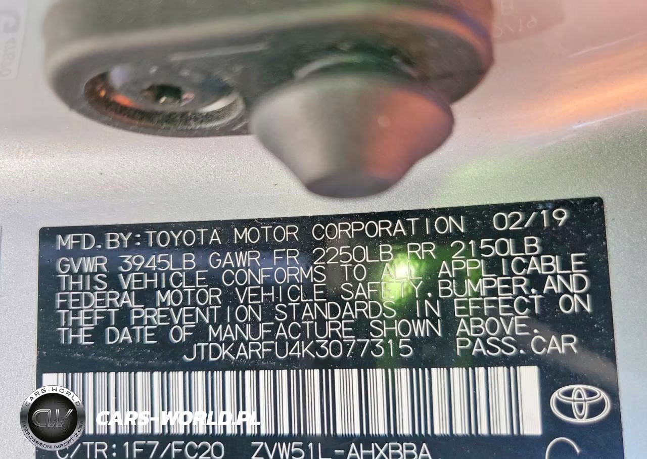 2019 Toyota Prius L Eco VIN:JTDKARFU4K3077315 - 12