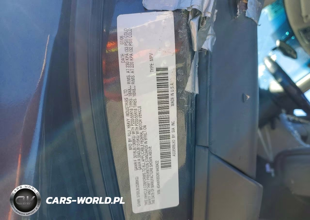 2007 Subaru B9 Tribeca 3.0 H6 VIN:4S4WX85D674408422 - 12