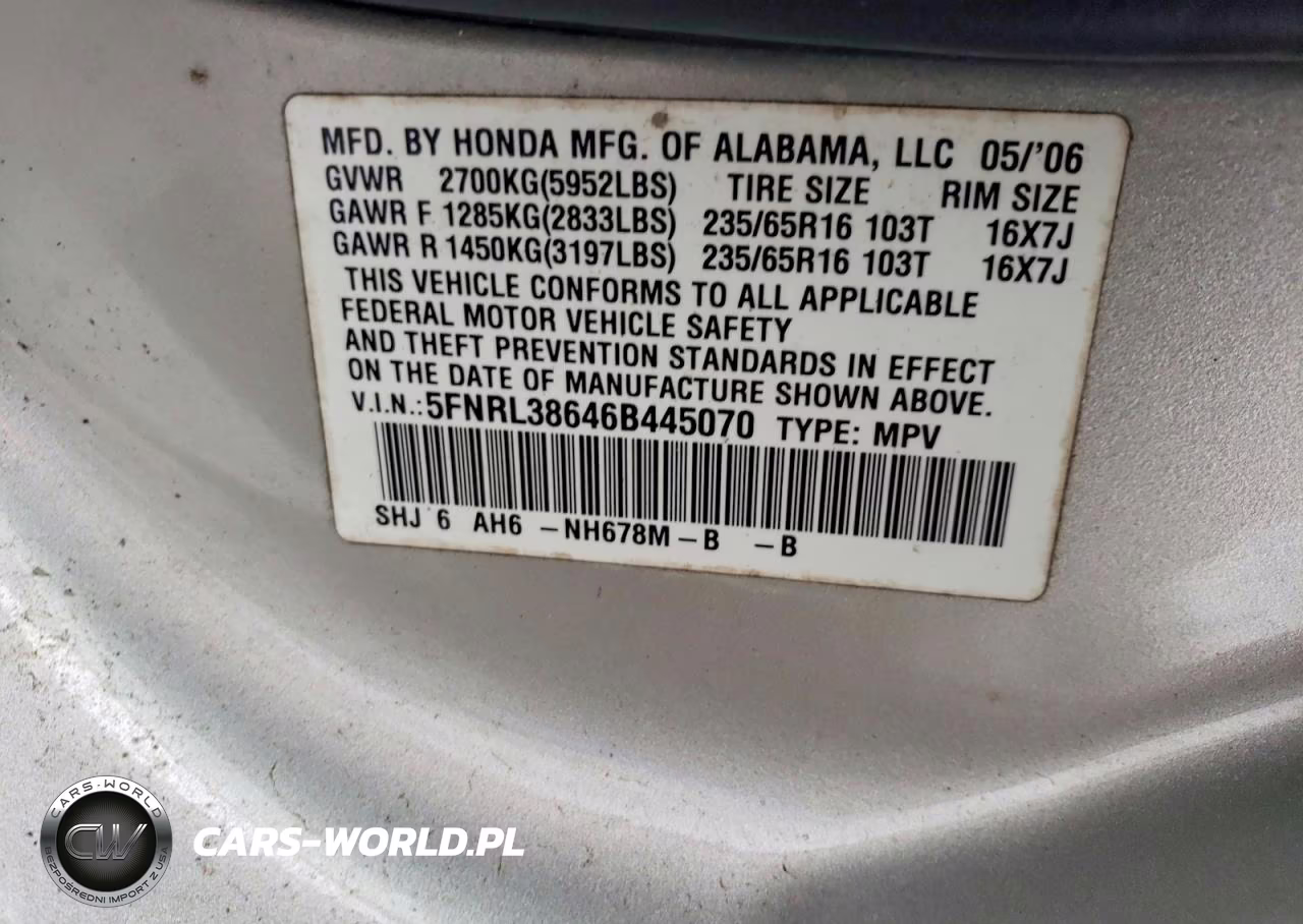 2006 Honda Odyssey Exl VIN:5FNRL38646B445070 - 13