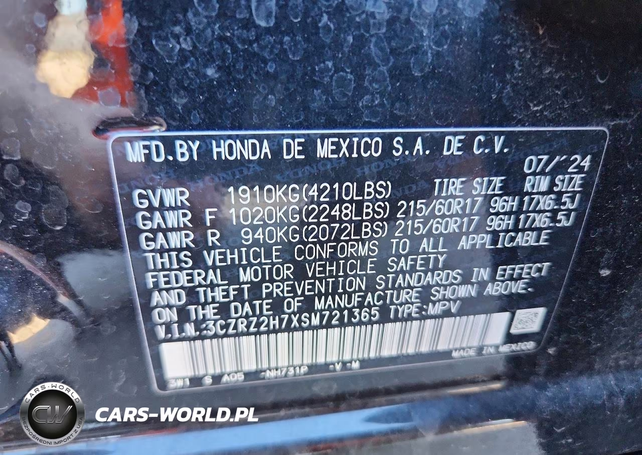 2025 Honda Hr-V Exl VIN:3CZRZ2H7XSM721365 - 13