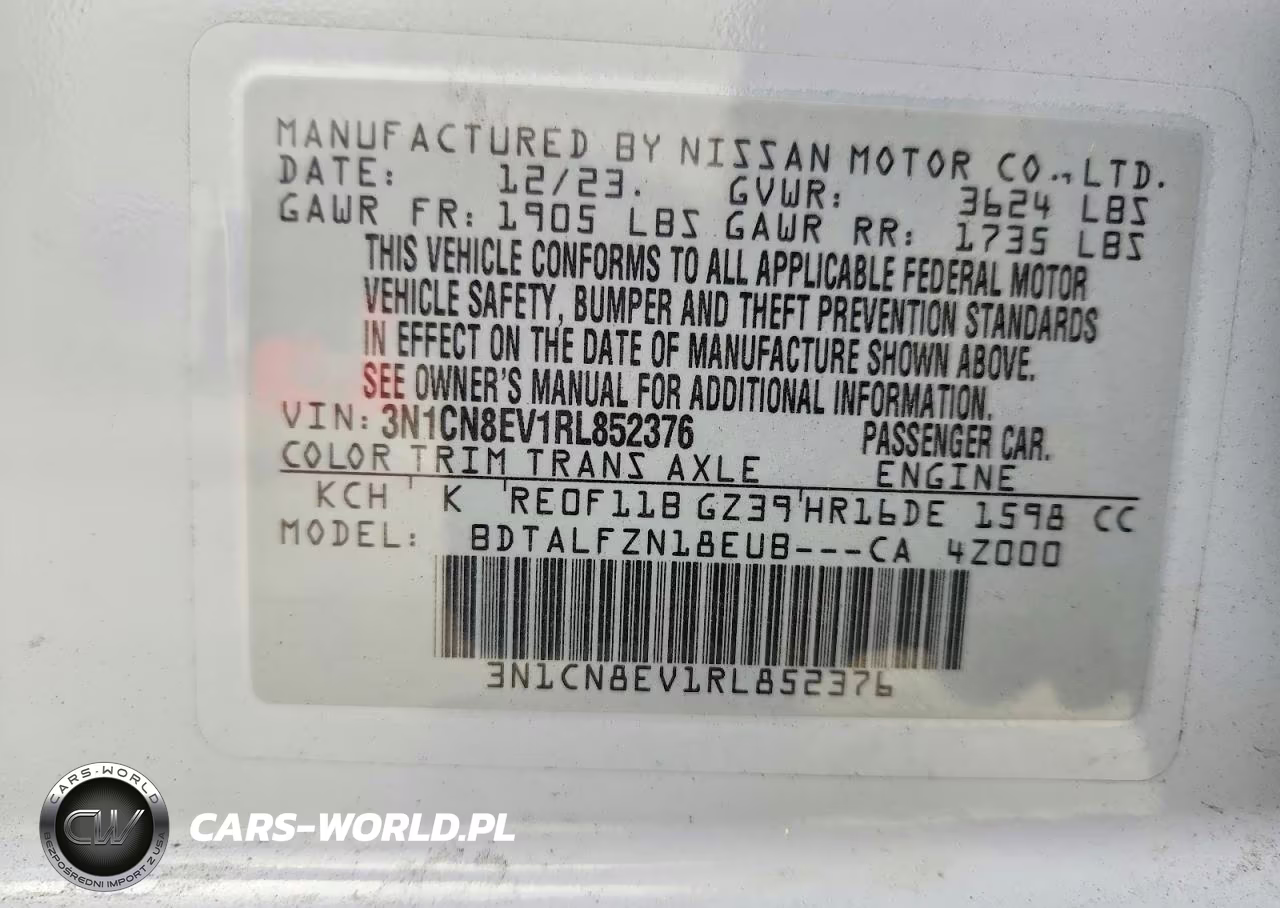 2024 Nissan Versa Sv VIN:3N1CN8EV1RL852376 - 13