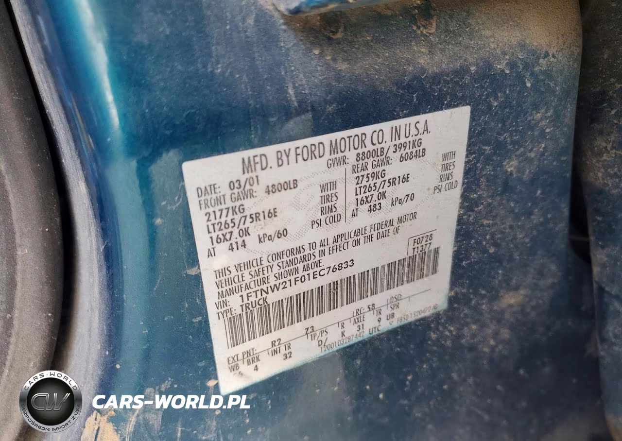 2001 Ford F250 Super Duty VIN:1FTNW21F01EC76833 - 12