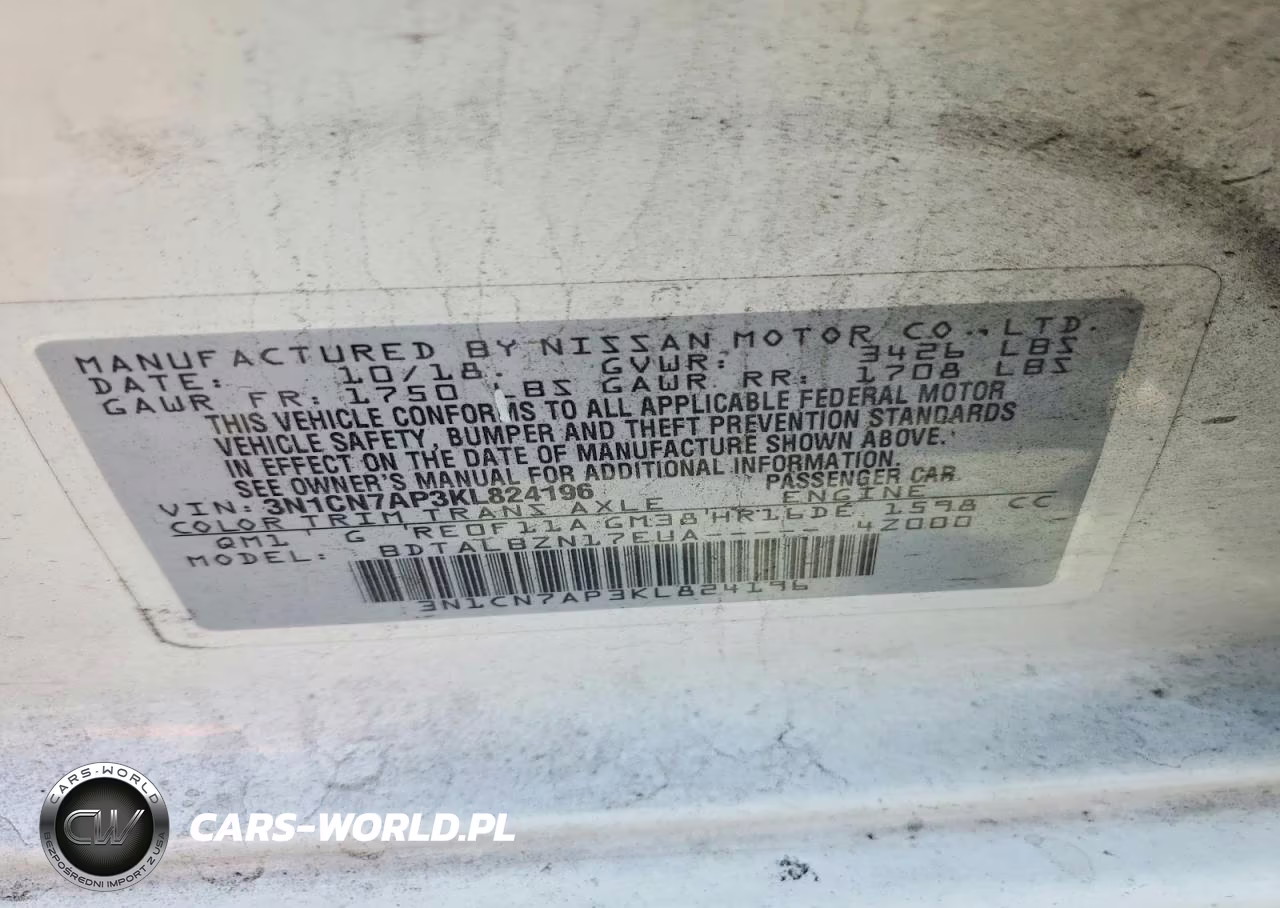 2019 Nissan Versa Sv VIN:3N1CN7AP3KL824196 - 12