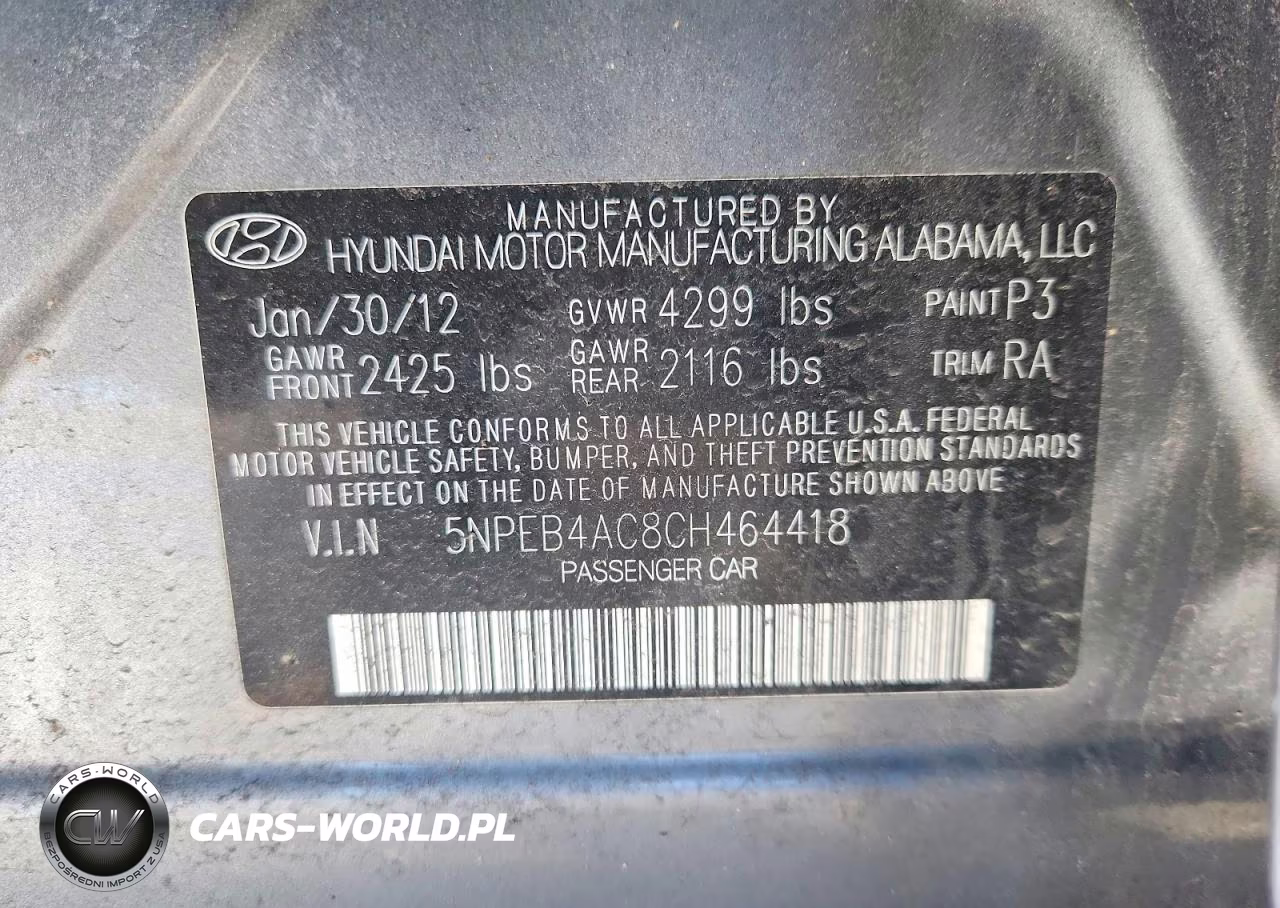 2012 Hyundai Sonata Gls VIN:5NPEB4AC8CH464418 - 12