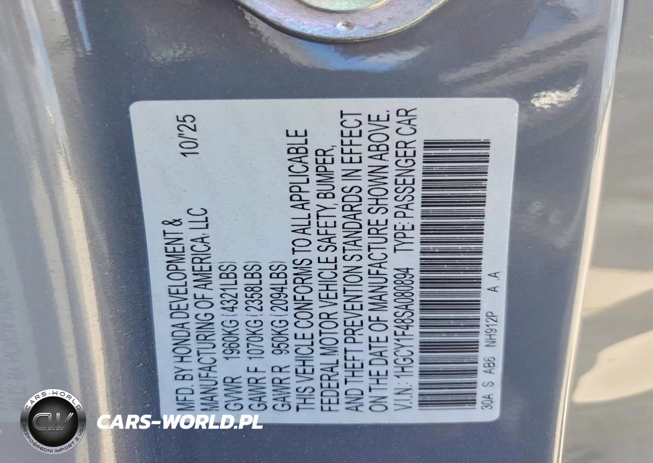 2025 Honda Accord VIN:1HGCY1F48SA080894 - 12