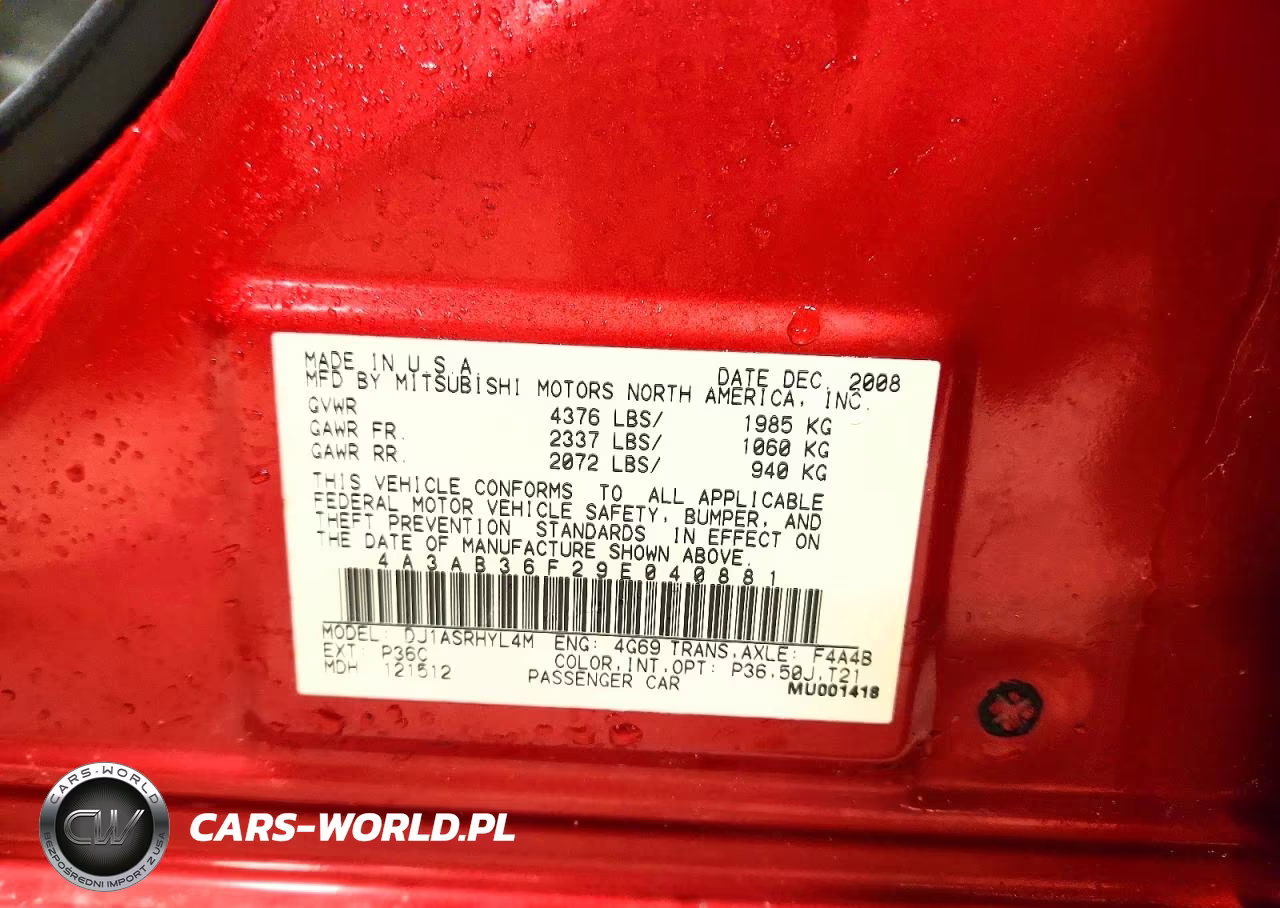 2009 Mitsubishi Galant Es VIN:4A3AB36F29E040881 - 12