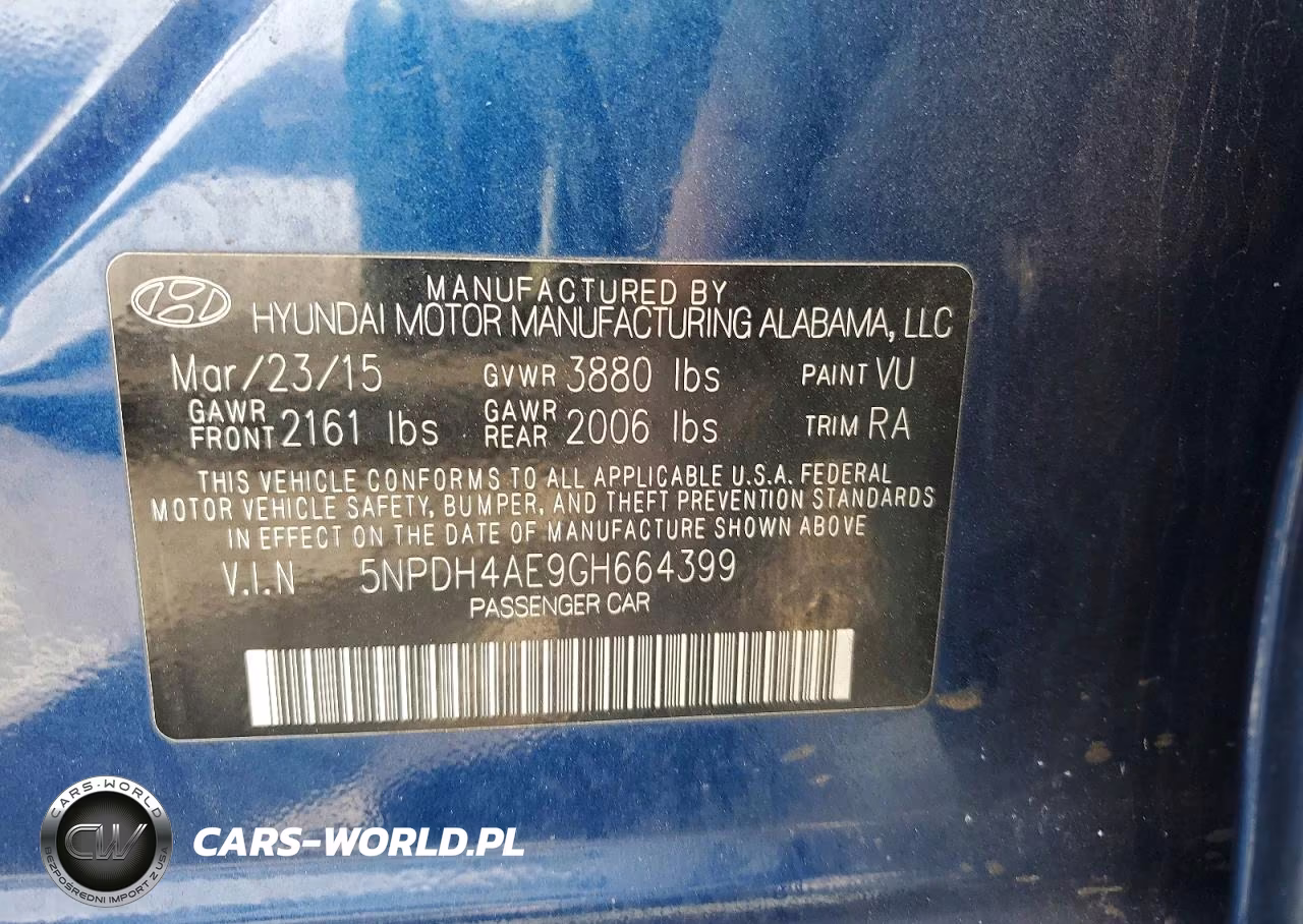 2016 Hyundai Elantra Se VIN:5NPDH4AE9GH664399 - 12