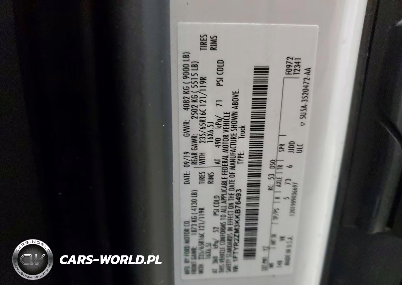 2019 Ford Transit 250 Utility - Service Van VIN:1FTYR2ZM3KKB76493 - 12