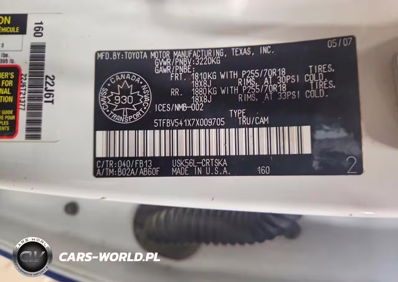 2007 Toyota Tundra Sr5 VIN:5TFBV541X7X009705 - 12