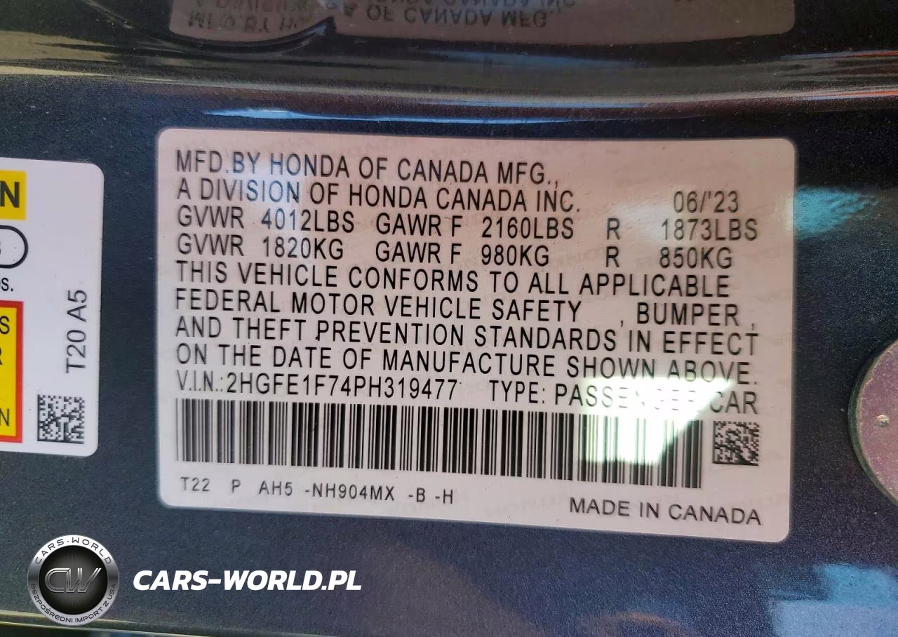 2023 Honda Civic Ex VIN:2HGFE1F74PH319477 - 12