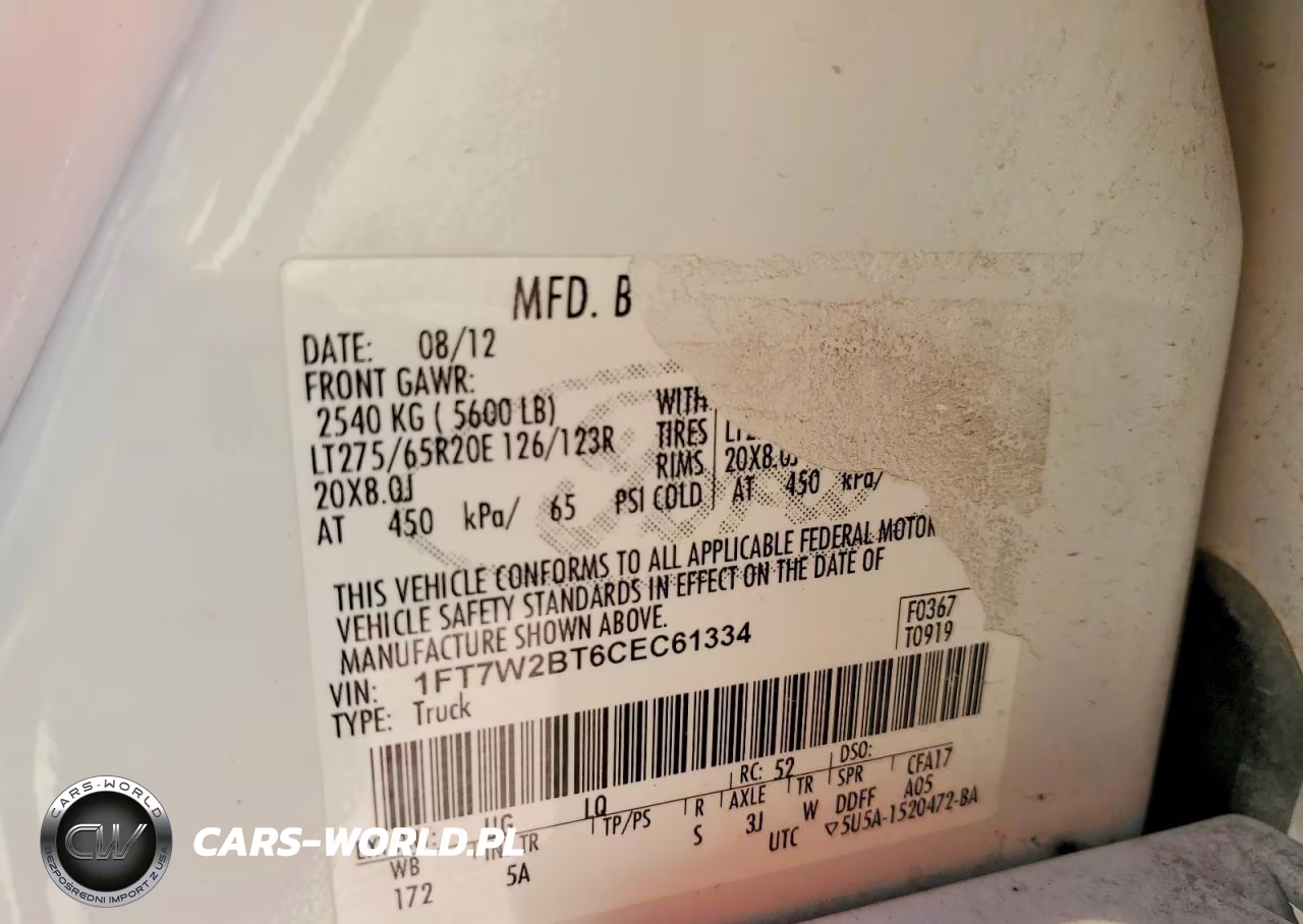2012 Ford F250 Super Duty VIN:1FT7W2BT6CEC61334 - 12