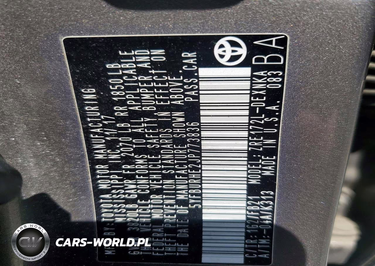 2018 Toyota Corolla Le VIN:5YFBURHE2JP773836 - 12