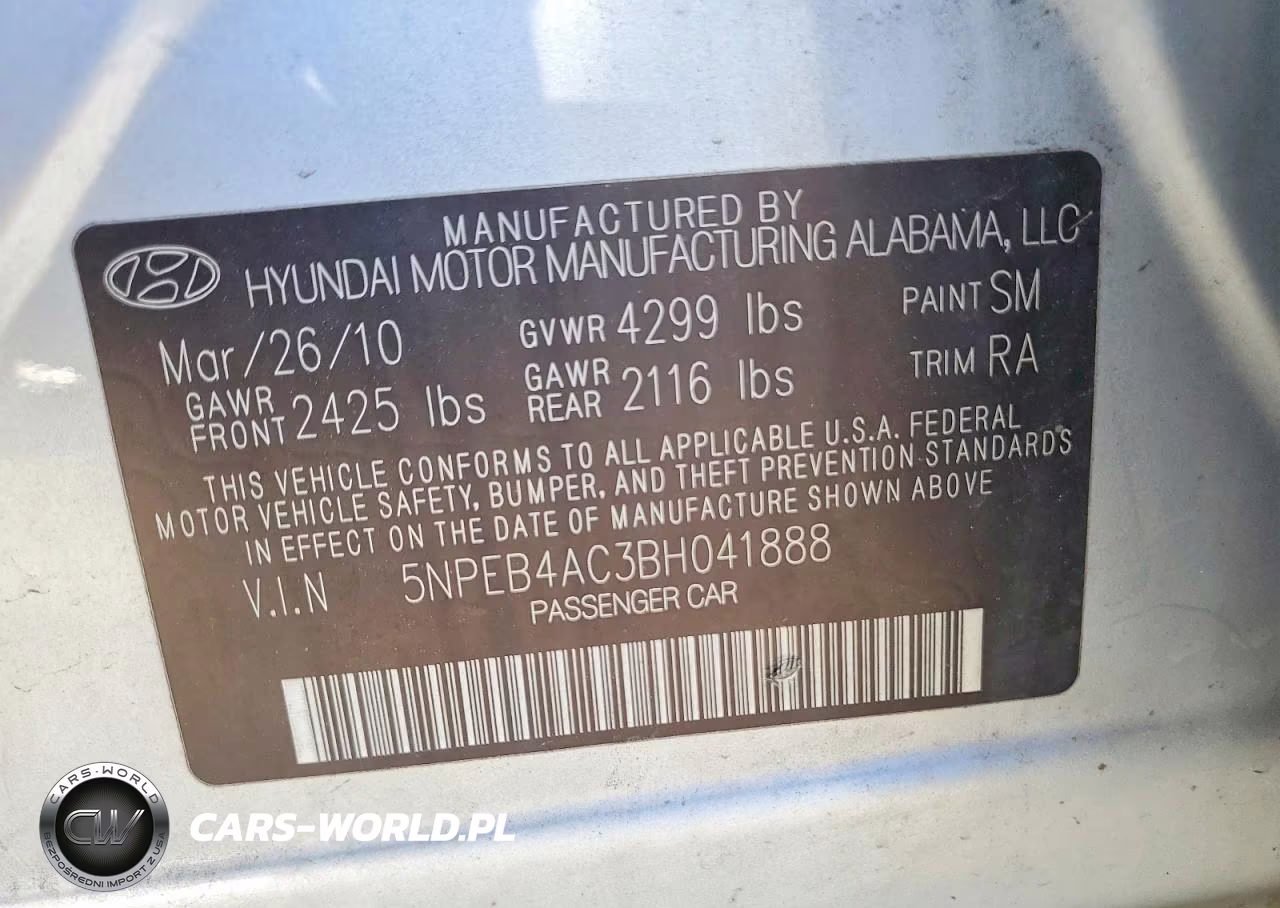 2011 Hyundai Sonata Gls VIN:5NPEB4AC3BH041888 - 12