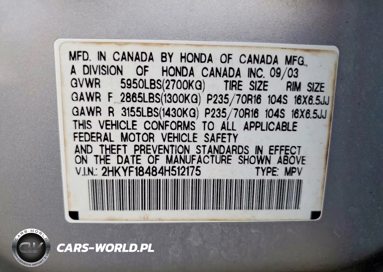2004 Honda Pilot Ex VIN:2HKYF18484H512175 - 13