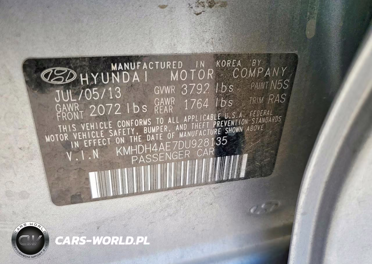 2013 Hyundai Elantra VIN:KMHDH4AE7DU928135 - 12