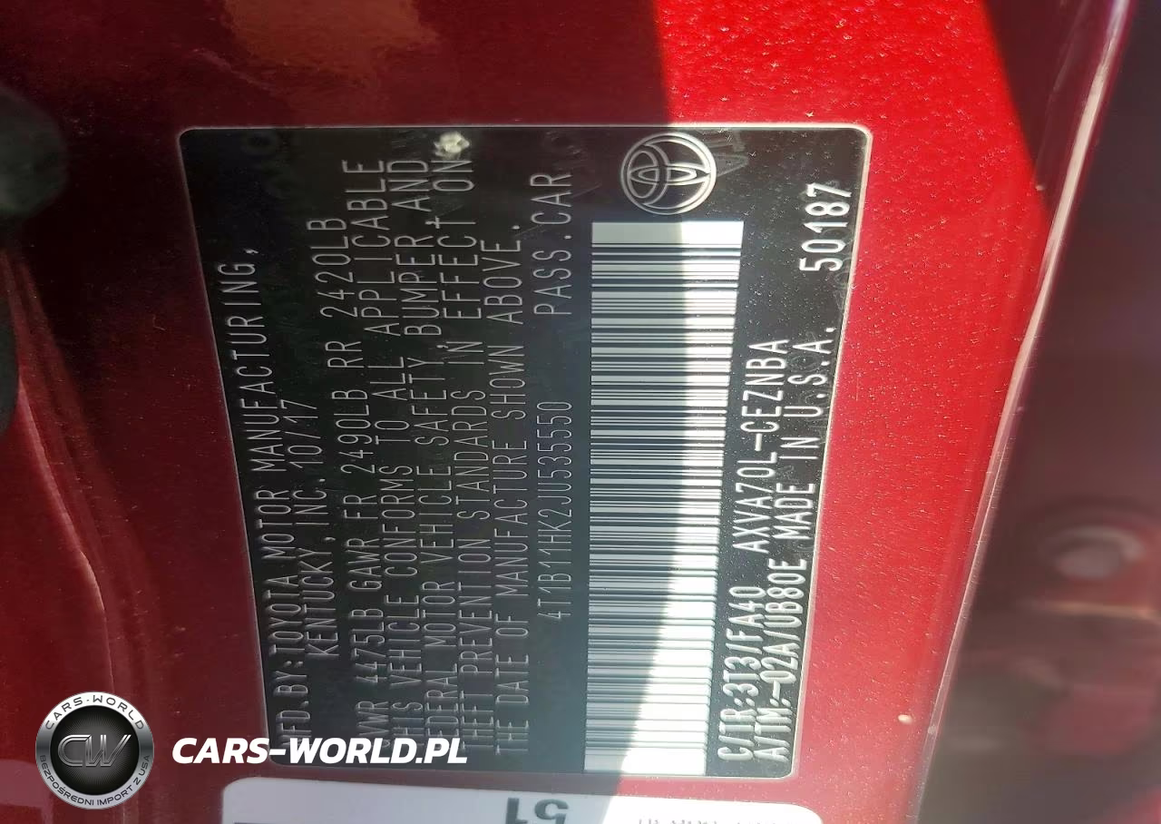 2018 Toyota Camry VIN:4T1B11HK2JU535550 - 12
