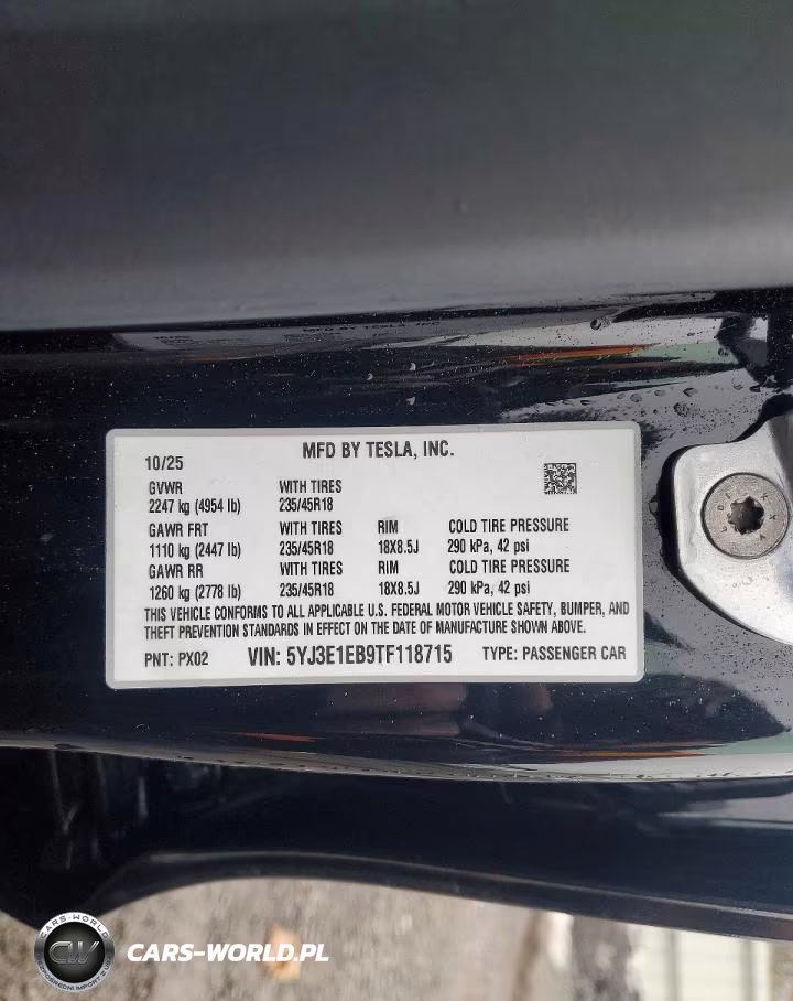 2026 Tesla Model 3 VIN:5YJ3E1EB9TF118715 - 12